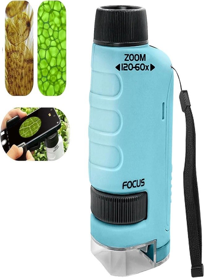 مجهر جيب صغير للأطفال من دوهيسين، بتكبير من 60x إلى 120x، مجهر محمول للأطفال من ميني لابسترز، مجهر يدوي للتجارب العلمية للأطفال (أزرق) - Image 1